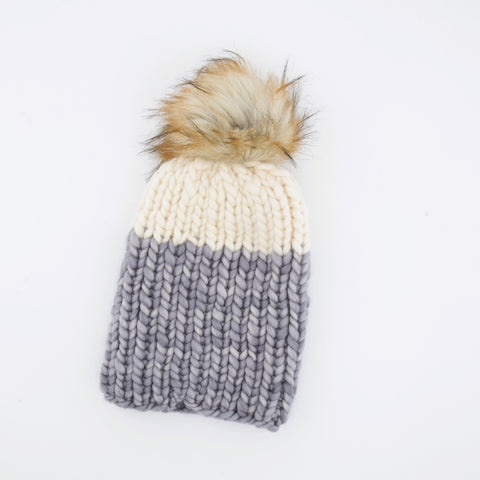 Hand Knit Mountain Capped Toque Grey - Arts and Heritage St. Albert