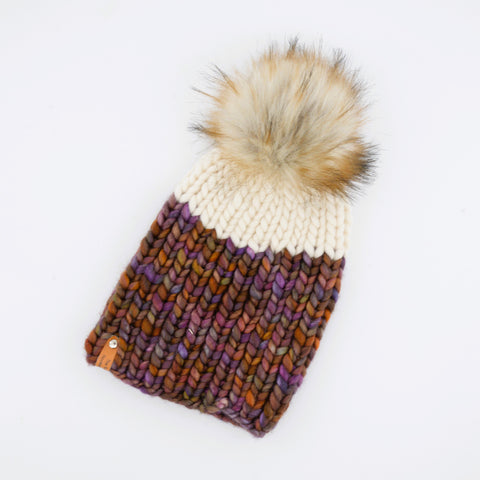 Hand Knit Mountain Capped Toque Mauve - Arts and Heritage St. Albert