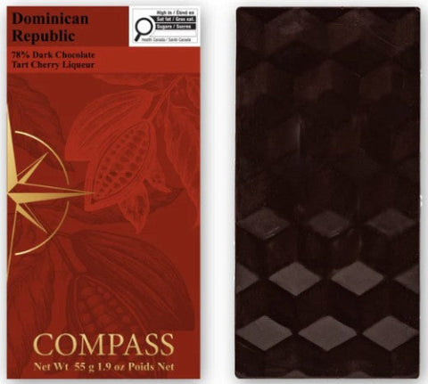 Handcrafted Dominican Republic artisanal chocolate bar by Compass Chocolate, showcasing rich cocoa and smooth texture.