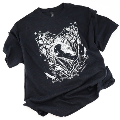 'Dragon of My Heart' Hand Silkscreened Magical Creature T-Shirt Extra Large Black - Arts and Heritage St. Albert