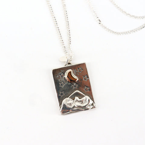 Evening Stars Mountain Copper Moon Handcrafted Sterling Silver Necklace - Arts and Heritage St. Albert