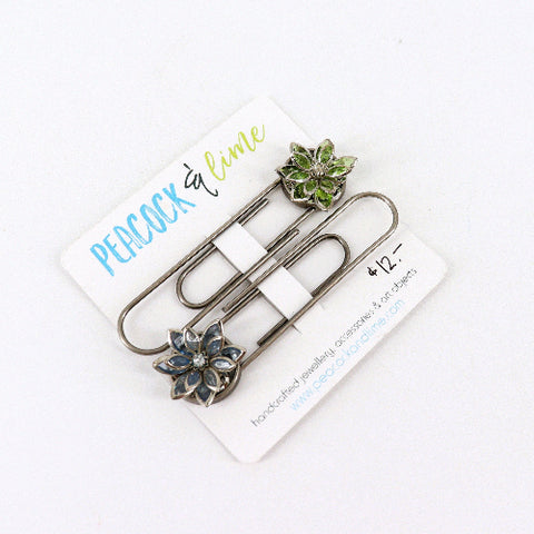 'Flowers' Set of Two Paperclip Bookmarks Green - Arts and Heritage St. Albert
