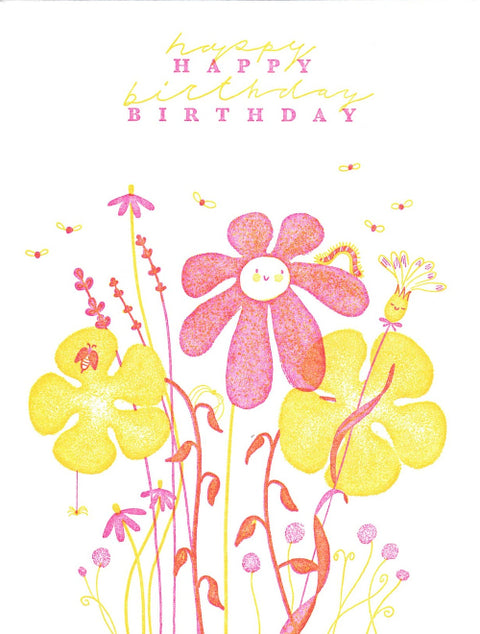 Letterpress Printed Birthday Cards Happy Birthday Flower Bunch - Arts and Heritage St. Albert