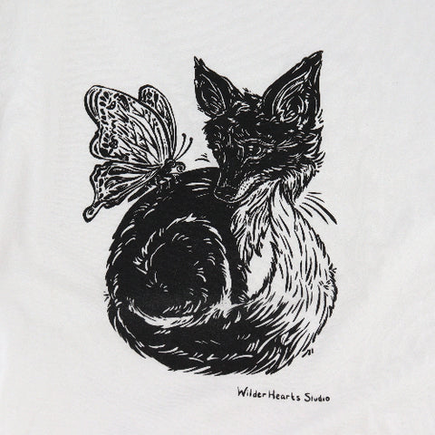 'Fox with Butterfly Wings' Hand Silkscreened Magical Creature T-Shirt - Arts and Heritage St. Albert