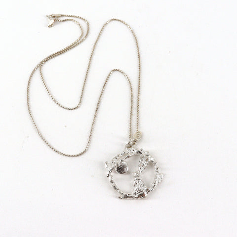 Moon Gazing Bunny Handcrafted Sterling Silver Necklace - Arts and Heritage St. Albert