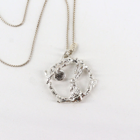 Moon Gazing Bunny Handcrafted Sterling Silver Necklace - Arts and Heritage St. Albert