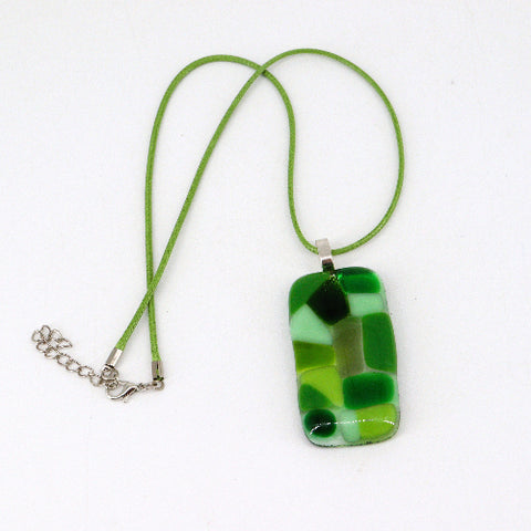 Green Mosaic Fused Glass Necklace - Arts and Heritage St. Albert