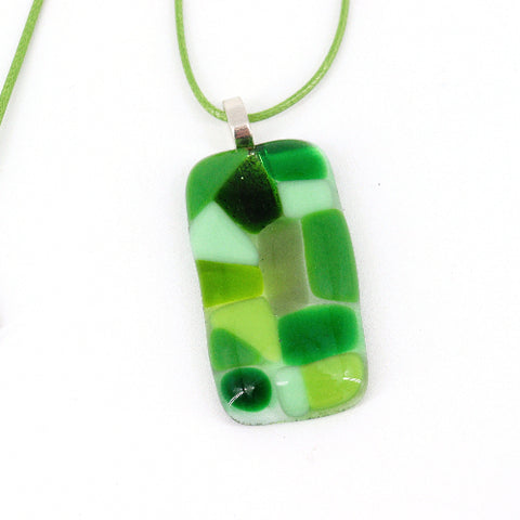 Green Mosaic Fused Glass Necklace - Arts and Heritage St. Albert