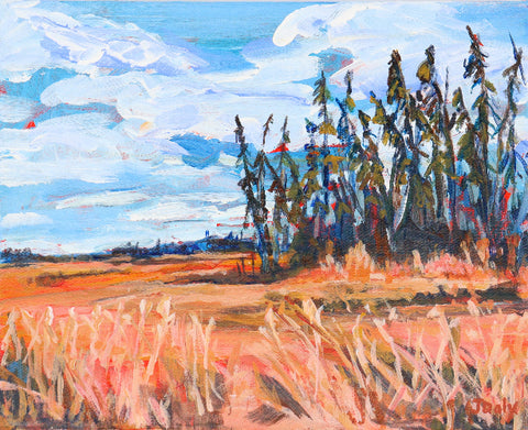 'Grey Nuns Amongst the Clouds' Acrylic Painting by Julie Daly - Arts and Heritage St. Albert