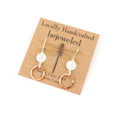 Handcrafted Hammered Sterling Silver and Copper Circle Earrings - Arts and Heritage St. Albert