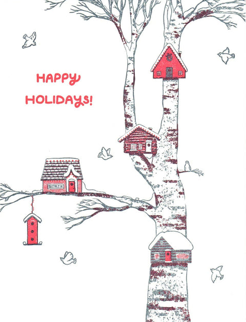 Letterpress Printed Christmas Cards Happy Holidays Bird Houses - Arts and Heritage St. Albert