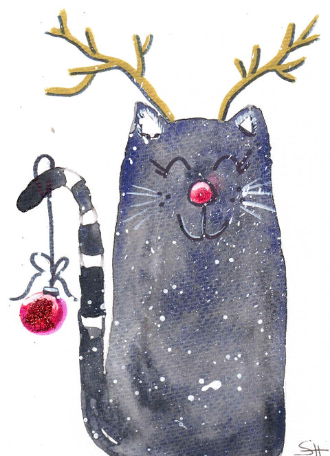 'Holiday Series' Original Art Card Holiday Cat - Arts and Heritage St. Albert