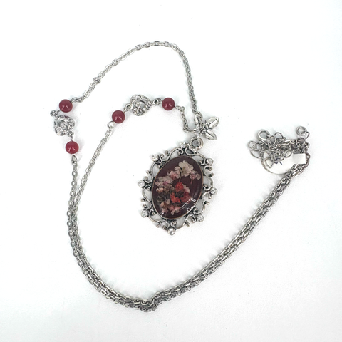 Large Pressed Flower Necklace Red Cherry Blossom - Arts and Heritage St. Albert