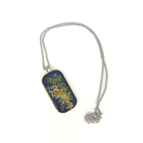 Large Pressed Flower Necklace Blue Sweet Clover - Arts and Heritage St. Albert