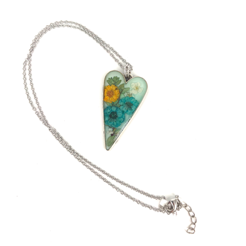 Large Pressed Flower Necklace Blue Achillea - Arts and Heritage St. Albert