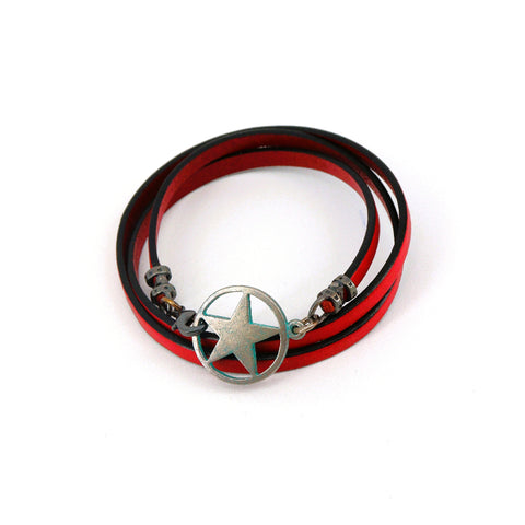 'Seeing Stars' Leather Multi Wrap Bracelet/Choker Red - Arts and Heritage St. Albert