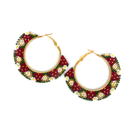 Beaded Earrings Large Strawberry Hoops - Arts and Heritage St. Albert
