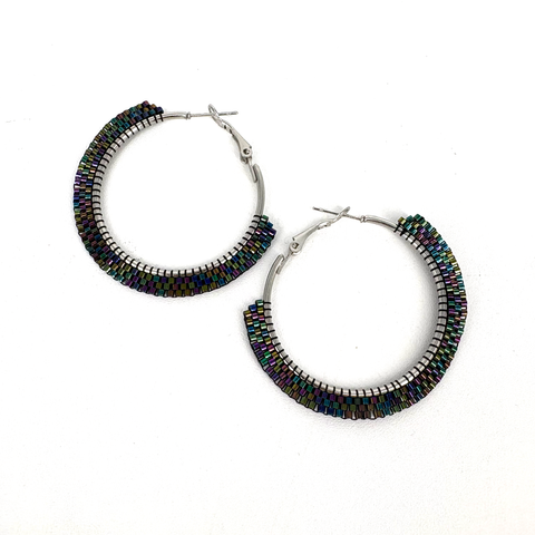 Beaded Earrings Black Sparkle Hoops - Arts and Heritage St. Albert
