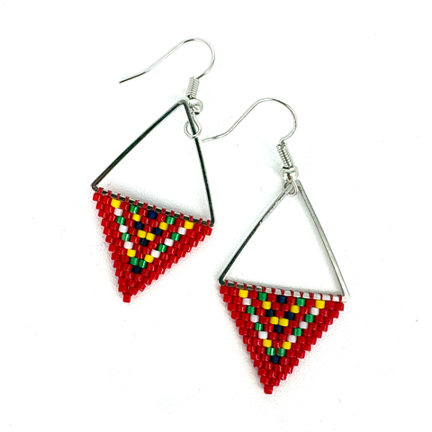 Beaded Earrings Red Diamond - Arts and Heritage St. Albert