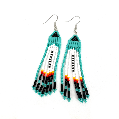 Beaded Earrings Teal Fringe - Arts and Heritage St. Albert