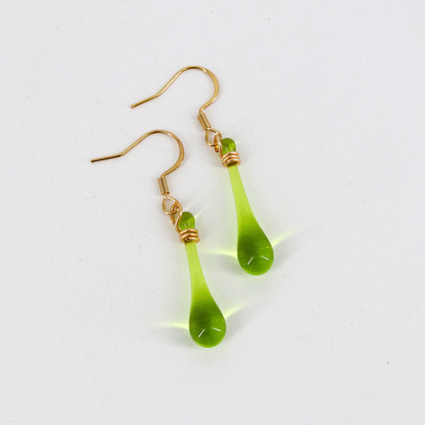 Handcrafted Glass Teardrop Earrings Bright Green - Arts and Heritage St. Albert