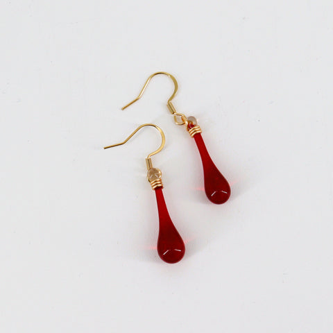 Handcrafted Glass Teardrop Earrings Red - Arts and Heritage St. Albert