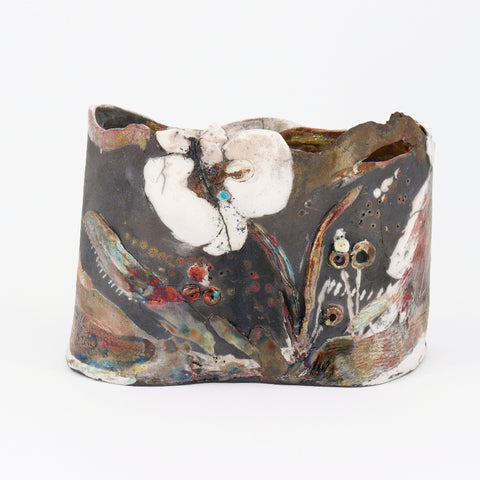 'Orchid and Snail' Sculptural Raku Vessel - Arts and Heritage St. Albert