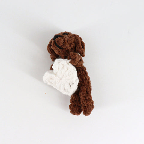 Crocheted Extra Tiny Dog 'Snugglers' Brown with White Heart - Arts and Heritage St. Albert