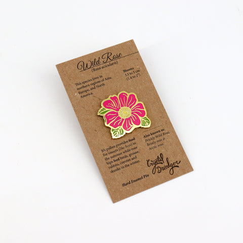 Gold Plated Enamel Flower Pins Wild Rose - Arts and Heritage St. Albert