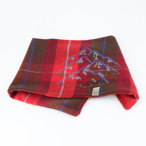 Embroidered Cowl Red Plaid with Mountains - Arts and Heritage St. Albert