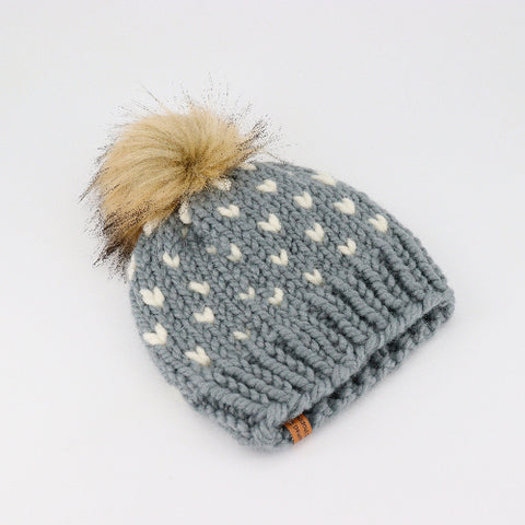 Hand Knit Baby Toque Grey and White - Arts and Heritage St. Albert