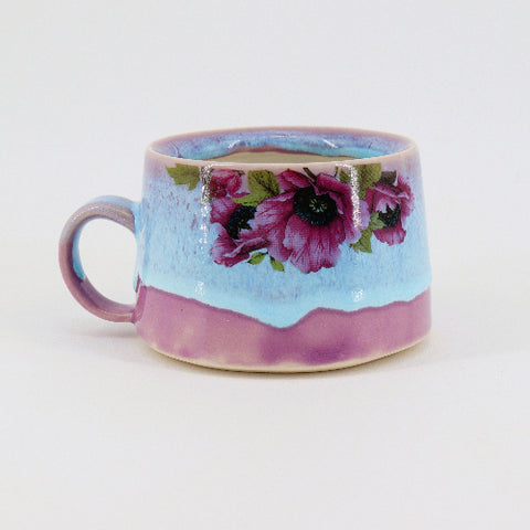 Blue Glazed Floral Mugs Short Mug - Arts and Heritage St. Albert