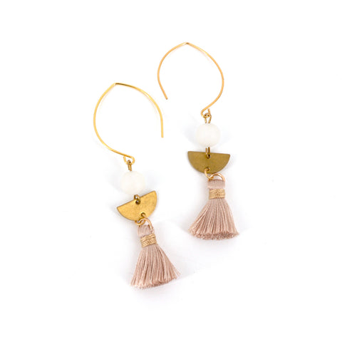 White Jade and Tassle Drop Earrings