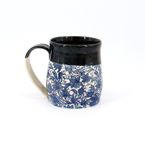 Navy Floral Patterned Porcelain Mug