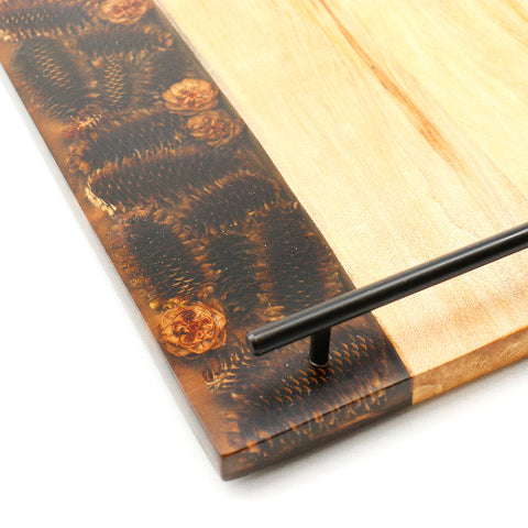 Large handcrafted Pinecone wood and resin serving board by Woodsedge, showcasing a rustic, decorative home décor piece with natural textures.