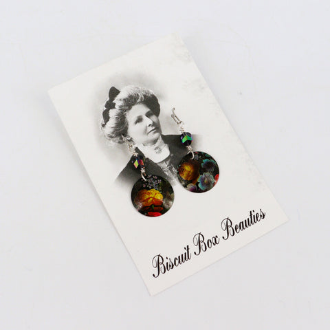 Upcycled Biscuit Box Circular Dangle Earrings Style 10 - Arts and Heritage St. Albert