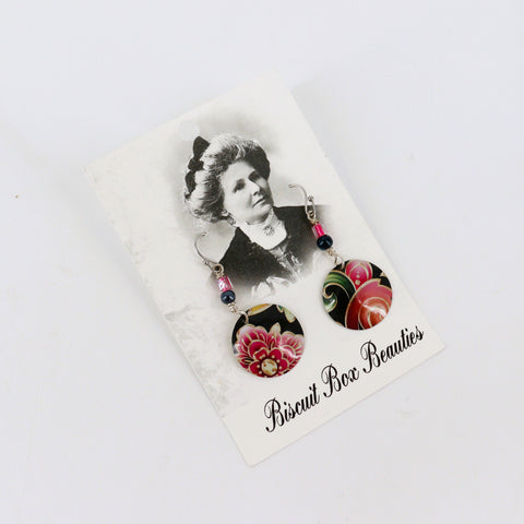 Upcycled Biscuit Box Circular Dangle Earrings Style 3 - Arts and Heritage St. Albert