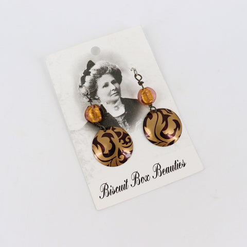 Upcycled Biscuit Box Circular Dangle Earrings Style 4 - Arts and Heritage St. Albert