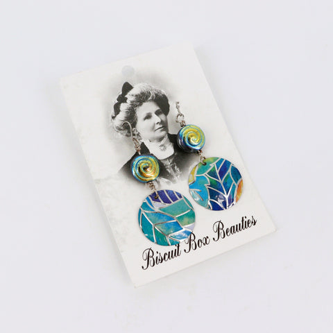 Upcycled Biscuit Box Circular Dangle Earrings Style 5 - Arts and Heritage St. Albert