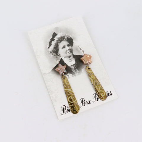 Upcycled Biscuit Box Dangle Earrings Assorted Shapes Style 1 - Arts and Heritage St. Albert