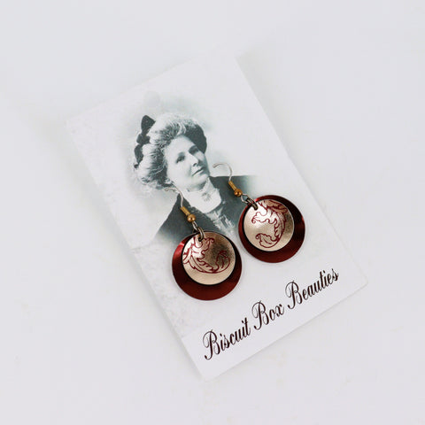 Upcycled Biscuit Box Circular Dangle Earrings Style 1 - Arts and Heritage St. Albert