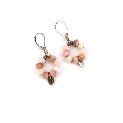 Petal Collection - Peruvian Pink Opal Hoop and Fine Silver Petal