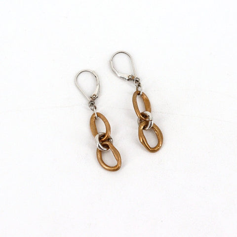 Curve Collection - Bronze and Sterling Silver Stacked Link Earrings