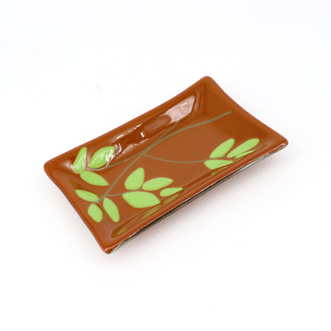 Green Bamboo Leaf Patterned Small Fused Glass Dish