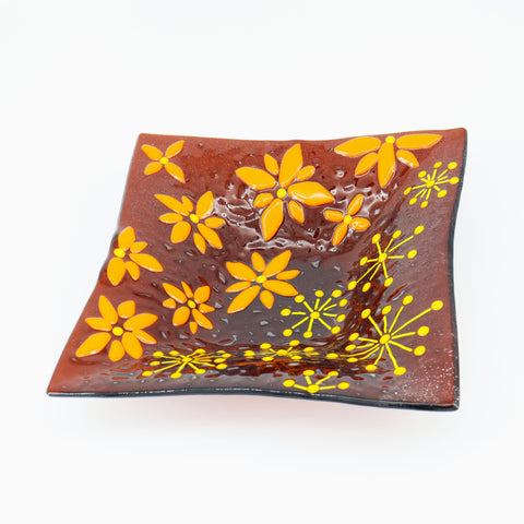 Autumn Patterns Square Fused Glass Dish