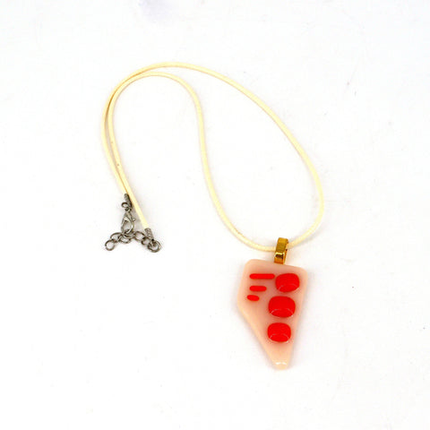 Trapezoid Red & White Abstract Fused Glass Necklace
