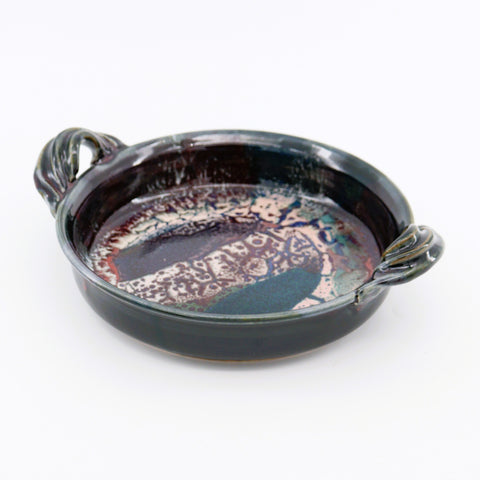 Richly Coloured Ceramic Double Handled Serving Dish