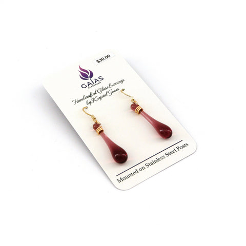 Handcrafted Glass Teardrop Earrings Plum - Arts and Heritage St. Albert