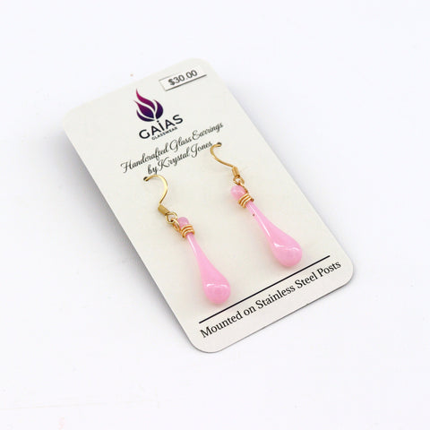 Handcrafted Glass Teardrop Earrings Pink - Arts and Heritage St. Albert