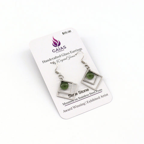 Geometric Glass Bead Earrings Slate Stone - Arts and Heritage St. Albert